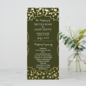 Gouden Baby's Breath Bloemige Olijf Trouwprogramma Programmakaart (Staand voorkant)