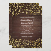 Gouden Baby's Breath Donkere Houten Trouw Uitnodig Kaart (Voorkant / Achterkant)