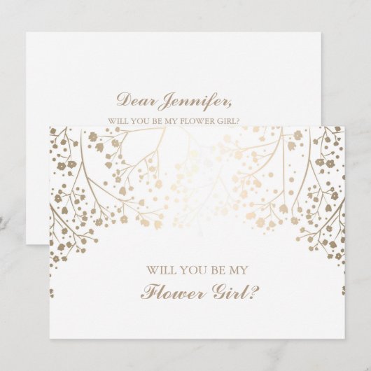 Gouden Baby's Breath Trouw Bloem Meisje Uitnodigin Kaart (Voorkant / Achterkant)