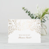 Gouden Baby's Breath Trouw Bloem Meisje Uitnodigin Kaart (Staand voorkant)