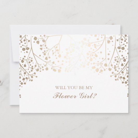 Gouden Baby's Breath Trouw Bloem Meisje Uitnodigin Kaart (Voorkant)