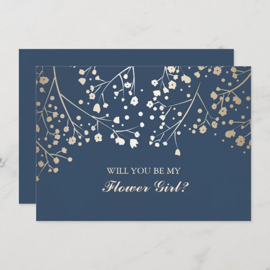 Gouden Baby's Breath Trouw Bloem Meisje Uitnodigin Kaart (Voorkant / Achterkant)