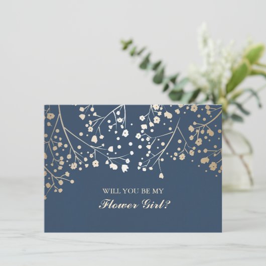 Gouden Baby's Breath Trouw Bloem Meisje Uitnodigin Kaart (Staand voorkant)