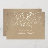 Gouden Baby's Breath Trouwbloem Meisje Uitnodiging (Voorkant / Achterkant)