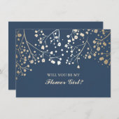 Gouden Baby's Breath Trouwbloem Meisje Uitnodiging (Voorkant / Achterkant)