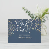 Gouden Baby's Breath Trouwbloem Meisje Uitnodiging (Staand voorkant)
