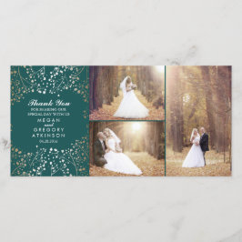 Gouden Baby's Breath Turquoise Trouwfoto Dankjewel Bedankkaart