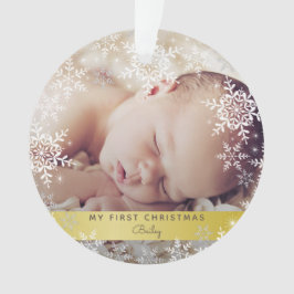Gouden baby's eerste kerstsneeuwvlokken foto ornament