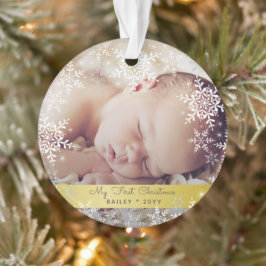 Gouden Baby's Eerste Kerstsneeuwvlokken Foto Ornament