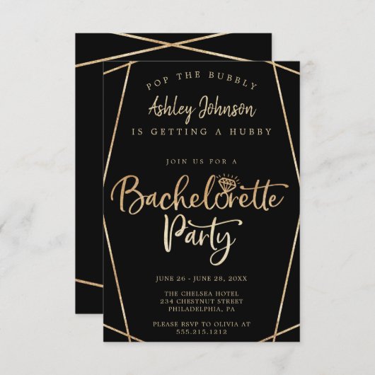 Gouden Bachelorette Party Uitnodigingen - Reissche (Voorkant / Achterkant)