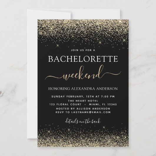 Gouden Bachelorette Weekend Modern Glitter Party Kaart (Voorkant)