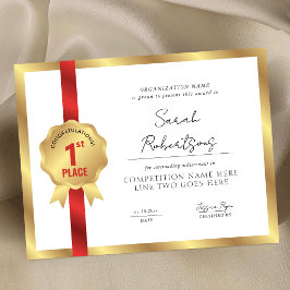 Gouden Badge Rode Lint 1e Plaats Winnaar Award