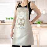 Gouden Bakkerij Catering Chef Glitter Drips Script Schort<br><div class="desc">Hier is een wonderlijke manier om het plezier van het bakken toe te voegen. Voeg extra glans toe aan je culinaire avonturen wanneer je dit elegante, verfijnde, eenvoudige en moderne schort draag. Een sparkly, champagne goudpretzel, handgeschreven schrijftypografie en glitterdruppels bedekken een girale faux metallic champagne goudombre achtergrond. Personaliseer met jouw...</div>