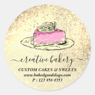 Gouden bakkerij gebak cake snee plaat decoraties ronde sticker