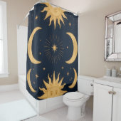 Gouden Balans, Zon & Maan Hemels Patroon Douchegordijn (In situ)