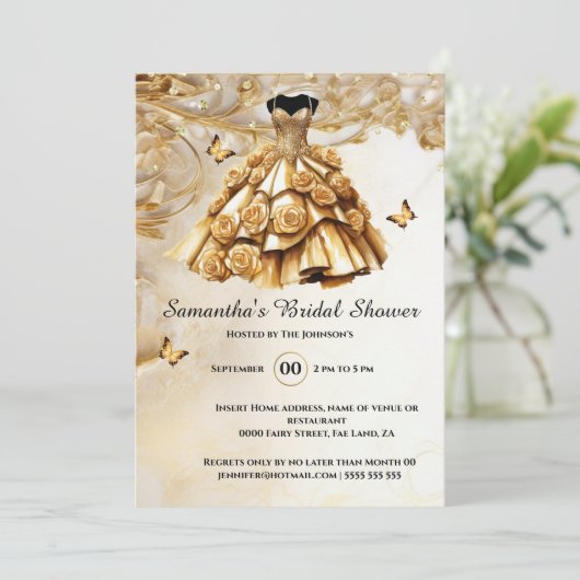 Gouden balgons roos bloemen bruid om bruid te zijn kaart (Staand voorkant)