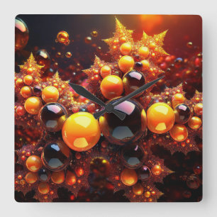 Gouden Ballen en Sterren Fractal Vierkante Klok