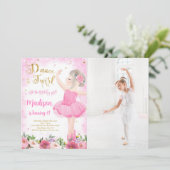 Gouden Ballerina foto uitnodiging (Staand voorkant)