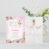 Gouden Ballerina foto uitnodiging (Staand voorkant)