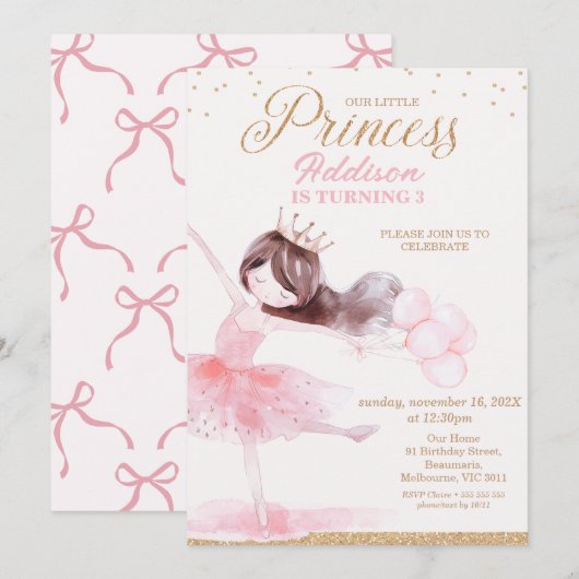 Gouden Ballerina Prinses Verjaardag Kaart (Voorkant / Achterkant)