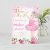 Gouden Ballerina Uitnodiging  (Staand voorkant)