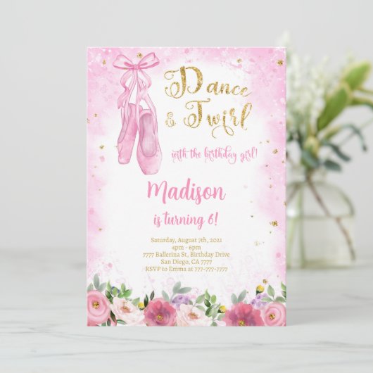 Gouden Ballerina uitnodiging (Staand voorkant)
