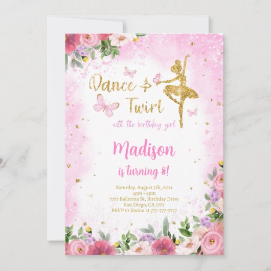 Gouden Ballerina uitnodiging (Voorkant)