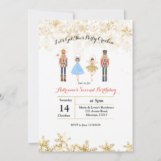 Gouden Ballet Kerstmis Glitter Verjaardag Uitnodig Kaart (Voorkant)