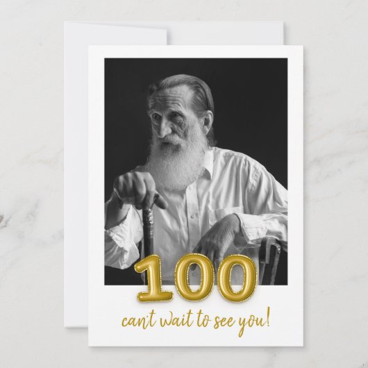 Gouden ballon 100e verjaardag foto uitnodigen kaart (Achterkant)