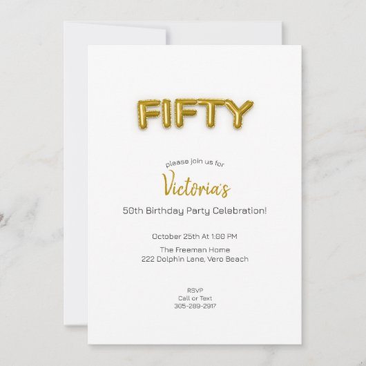 Gouden ballon 50e verjaardag foto uitnodigen kaart (Voorkant)
