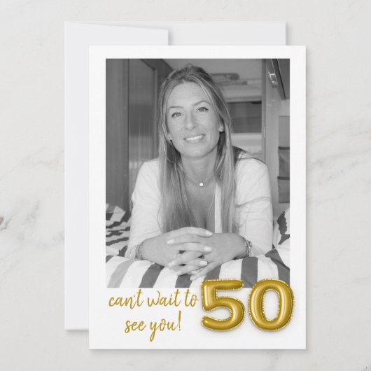 Gouden ballon 50e verjaardag foto uitnodigen kaart (Achterkant)