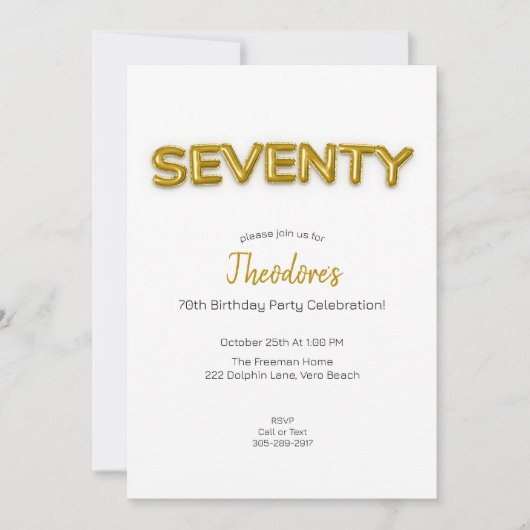 Gouden ballon 70e verjaardag foto uitnodigen kaart (Voorkant)