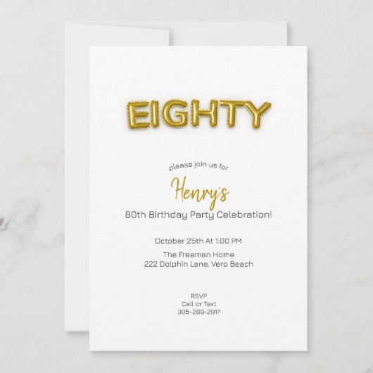 Gouden ballon 80e verjaardag foto uitnodigen kaart (Voorkant)