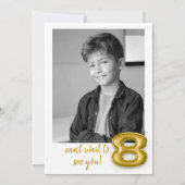 Gouden ballon achtste verjaardag foto uitnodigen kaart (Achterkant)