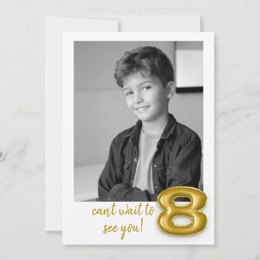 Gouden ballon achtste verjaardag foto uitnodigen kaart (Achterkant)