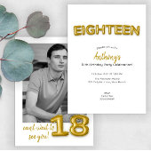 Gouden ballon achttiende verjaardag foto uitnodige kaart