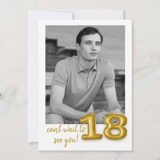 Gouden ballon achttiende verjaardag foto uitnodige kaart (Achterkant)