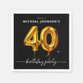 Gouden ballon Black 40e verjaardagsfeestje Servet (Voorkant)