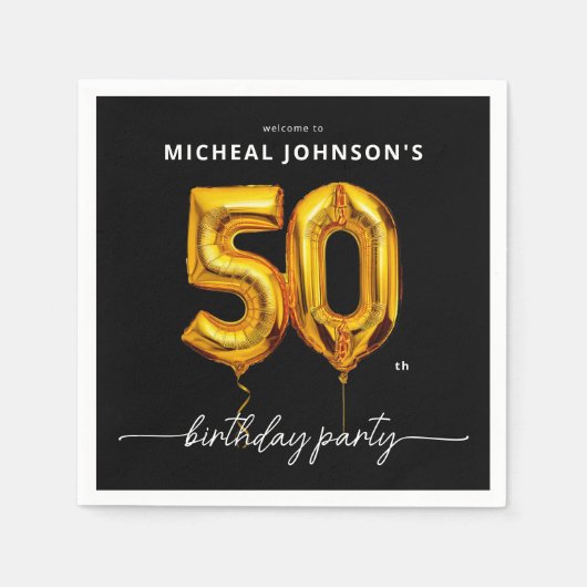 Gouden ballon Black 50ste verjaardagsfeest Servet (Voorkant)