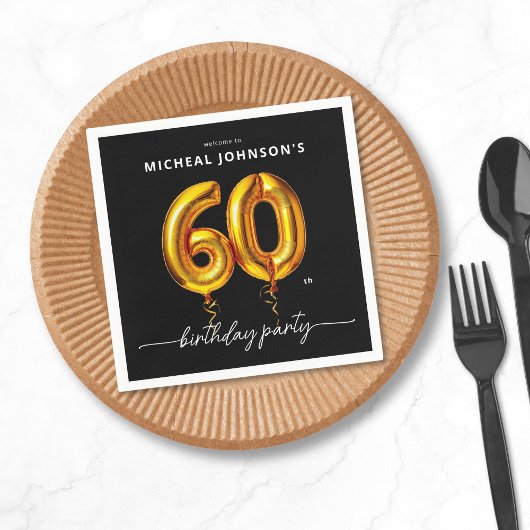 Gouden ballon Black 60e verjaardagsfeest Servet