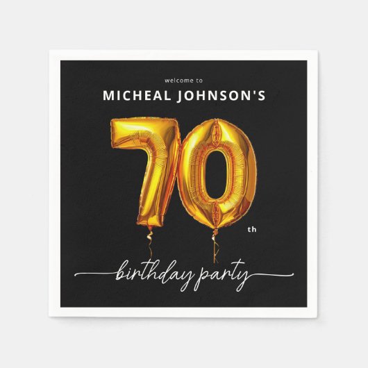 Gouden ballon Black 70e verjaardagsfeest Servet (Voorkant)
