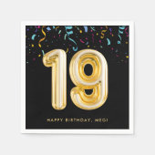 Gouden ballon Confetti 19e verjaardagsfeest Servet (Voorkant)