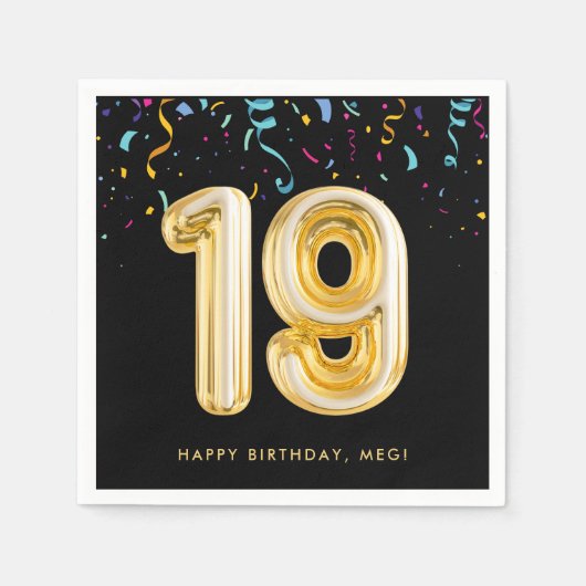 Gouden ballon Confetti 19e verjaardagsfeest Servet (Voorkant)