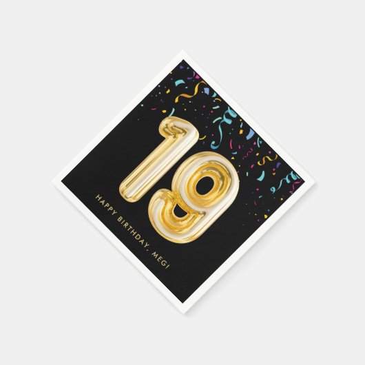 Gouden ballon Confetti 19e verjaardagsfeest Servet (Hoek)