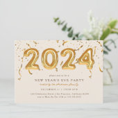 Gouden ballon Confetti 2024 Nieuwjaarsfeest Kaart (Staand voorkant)