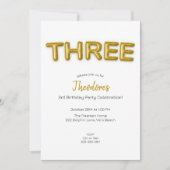 Gouden ballon derde verjaardag foto uitnodigen kaart (Voorkant)