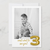 Gouden ballon derde verjaardag foto uitnodigen kaart (Achterkant)