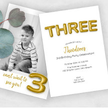 Gouden ballon derde verjaardag foto uitnodigen