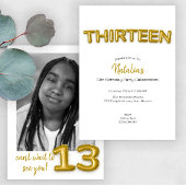 Gouden ballon dertiende verjaardag foto uitnodigen kaart