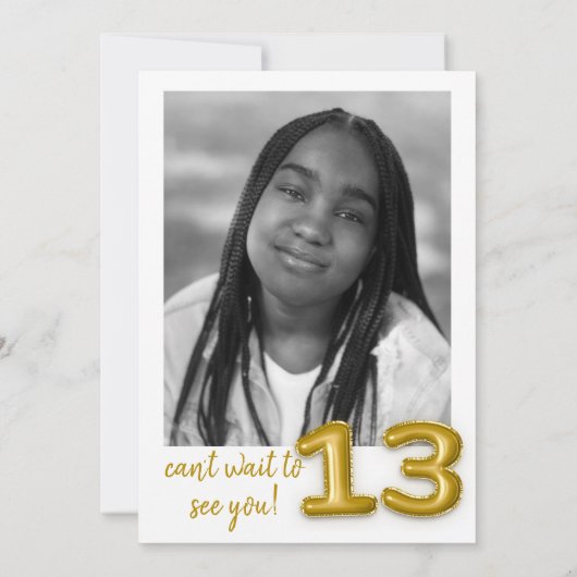 Gouden ballon dertiende verjaardag foto uitnodigen kaart (Achterkant)